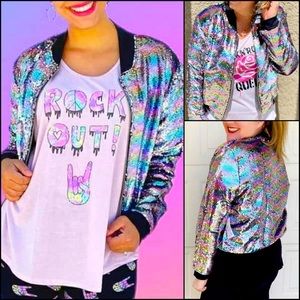 Pastel Rainbow Flip Sequin Bomber Jacket Coat